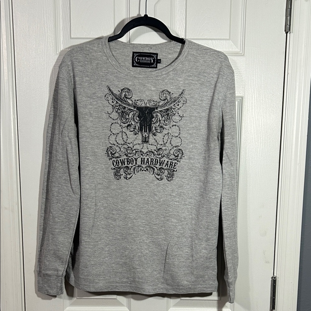 Cowboy Hardware Women’s Screen Print Graphic Gray Long Sleeve Tee Size XL